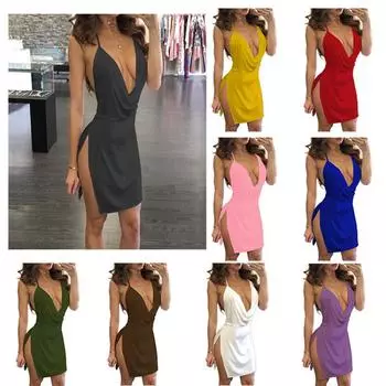 Сексуальное элегантное платье с запахом, глубоким v-образным вырезом и открытой спиной, облегающее платье с боковыми разрезами, женское облегающее платье на бретельках с бретельками, тонкое платье для клубной вечеринки, Vestidos L чёрный