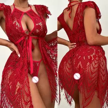 Сексуальное эротическое белье, женская кружевная пижама, сексуальная одежда, прозрачный халат, платье, черные горячие платья 2XL красный