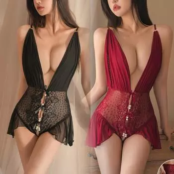 Сексуальное эротическое белье женское кружевное прозрачное нижнее белье Тедди косплей комбинезон униформа V-образный вырез боди черный красный бэбидолл XXS