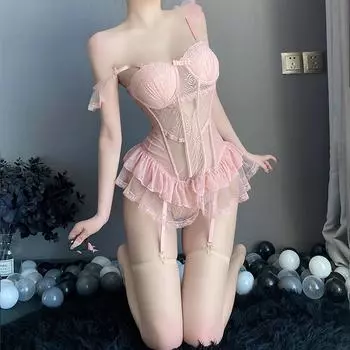 Сексуальное эротическое нижнее белье, маленькая грудь собирается и демонстрирует большой комплект, стальной поднос, чистое желание сформировать тело, бюстгальтер на рыбьих косточках, комплект жилетки. M (80-55kg)