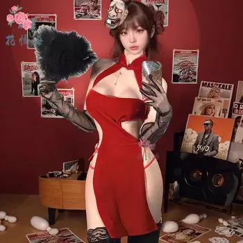 Сексуальное эротическое нижнее белье ветер чистого желания высокий разрез шнуровка бархат красный искушение взрыв average size