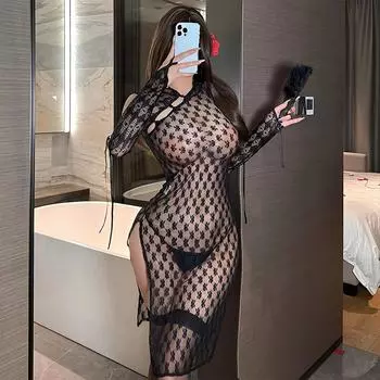 Сексуальное эротическое нижнее белье женское классическое чистое желание стиль чеонгсам прозрачный молочный кружевной прозрачный искушение бесплатный комплект average size (80-60kg)