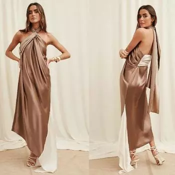 Сексуальное атласное платье с лоскутным кроем и бретельками, вечернее платье S