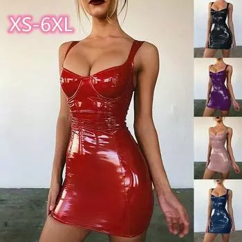 Сексуальное банджи для ночного клуба, яркий свет, обернутое нагрудное платье с поясом на талии, утягивающее платье из искусственной кожи L чёрный