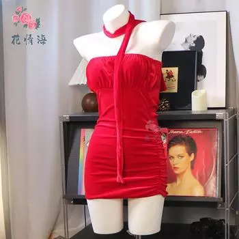 Сексуальное белье, чистое желание, сладкий и пикантный топ-труба с открытыми плечами, бархатная страсть, красное соблазнение, юбка на бедрах One size