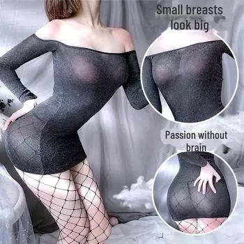 Сексуальное женское белье: Прозрачное шелковое соблазнительное платье для ночного клуба с глубоким вырезом One Size