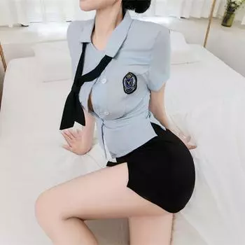 Сексуальное белье полицейская форма соблазнение горячий костюм маленькая грудь шоу большая страсть пижама без купюр One size