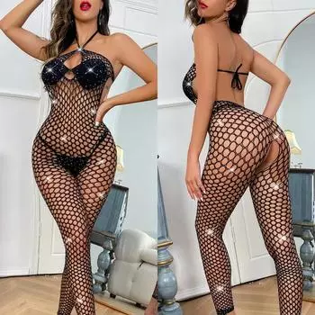 Сексуальное белье Прозрачные чулки для тела Сетчатые эротические обтягивающие боди Боди с вырезом Открытая промежность Сетчатое бюстье Корсет Femme One Size