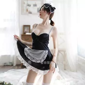 Сексуальное белье сексуальная милая горничная косплей подтяжки чистая похоть ночная рубашка униформа соблазнение горничная секс костюм One size
