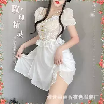 Сексуальное белье сексуальная роза вышивка перспектива сетчатая пижама страсть соблазн чистое желание фея ночная рубашка One Size (80-55kg)