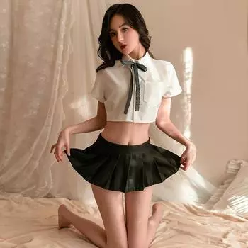 Сексуальное белье сексуальное чистое колледж форма сексуальная женщина прямая трансляция ведущий мини-юбка раздельный костюм average size 80-65kg