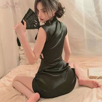 Сексуальное белье сексуальное полое чонсам пижама горячая раскол косплей страсть униформа One size