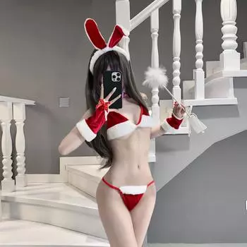 Сексуальное белье сексуальный костюм кролика с тремя точками рождественская форма женский соблазнительный бюстгальтер пижама One Size