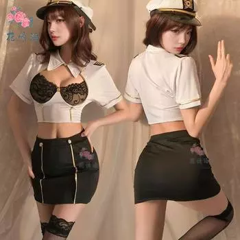 Сексуальное белье соблазнительная сексуальная полицейская стюардесса чистое желание пролить молоко черный шелк офицер стюардесса One size