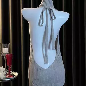 Сексуальное белье весна чистое желание спина водолазка без рукавов пижама открытая грудь протекающий молочный вязаный свитер униформа соблазн One size