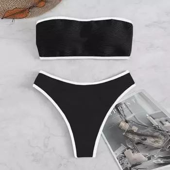 Сексуальное бикини 2023, купальник-бандо, женский купальник, женский комплект бикини, женский купальный костюм из двух предметов, женский пляжный комплект S чёрный