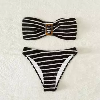 Сексуальное бикини 2023, купальник-бандо, женский купальник, женский комплект бикини, женский купальный костюм из двух предметов, женский пляжный комплект S чёрный