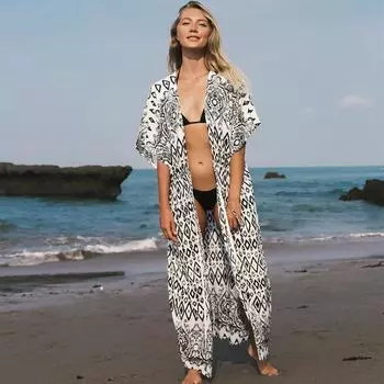 Сексуальное бикини, хлопковая туника, летнее пляжное платье с принтом в стиле бохо, элегантное женское пляжное платье больших размеров, купальный костюм, накидка Q1114
