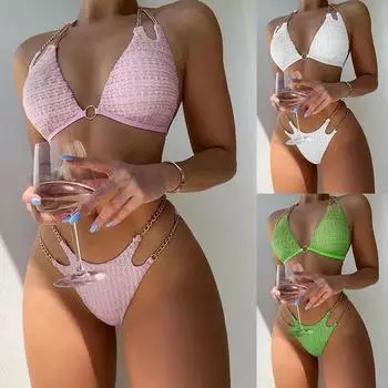 Сексуальное бикини пуш-ап женские купальники комплект бикини однотонные купальники купальный костюм бразильские бикини XL белый