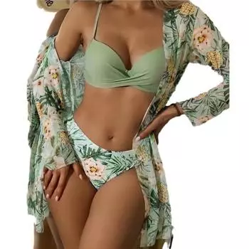 Сексуальное бикини с перекрестным разрезом, купальник из трех частей, европейское и американское бикини с принтом S
