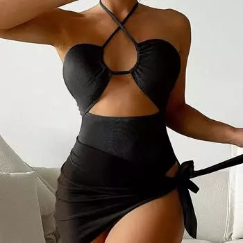 Сексуальное бикини с треугольными чашечками, маленькая сетчатая юбка с ямкой, двухсекционный купальник S