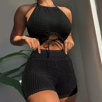 Сексуальное бикини с высокой талией 2025 года, женские купальники с высоким воротом, женский купальник, сплошной купальник для плавания, летний пляжный костюм S кофейный