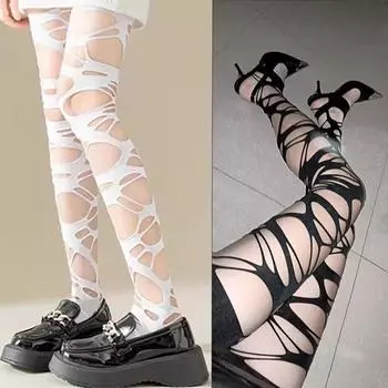 Сексуальное боди-белье в стиле панк, сексуальные женские чулки, топ, пояс для чулок, колготки, униформа Лолиты, длинные носки Medias One Size чёрный