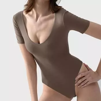 Сексуальное боди с V-образным вырезом и короткими рукавами M чёрный