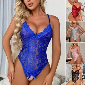 Сексуальное боди с v-образным вырезом, облегающее платье с открытой спиной для сна, прозрачная сексуальная одежда с открытой промежностью, кружевной дизайн, сексуальная ночная рубашка S