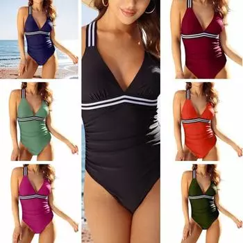 Сексуальное цельное однотонное бикини с v-образным вырезом для женщин S чёрный