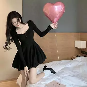 Сексуальное черное кружевное платье, женское облегающее платье с запахом, тонкие вечерние мини-короткие платья, вечерняя мода, наряды с длинными рукавами S чёрный