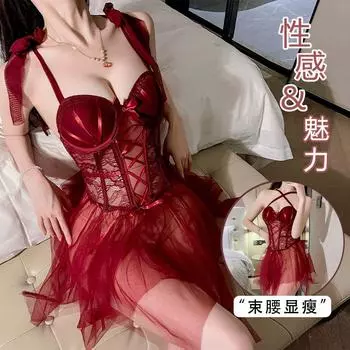 Сексуальное чистое желание ветер сетка перспектива плюс нагрудная подушечка стальное кольцо сборка подтяжки ночная сорочка набор one size fits all