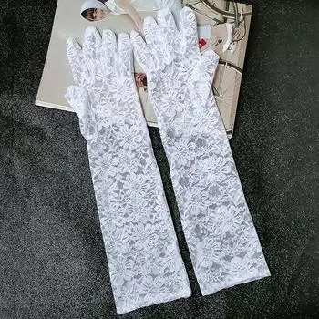 Сексуальное Ципао Лолита Женские Цветочные Свадебные Кружевные Перчатки White Long