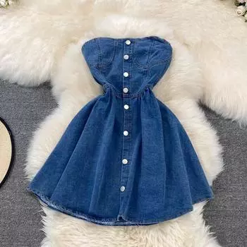 Сексуальное джинсовое платье без бретелек на одно плечо с открытыми плечами, летнее темпераментное облегающее короткое платье в стиле Pure Desire