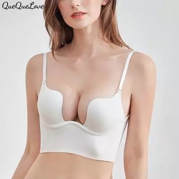 Сексуальное гладкое бесшовное нижнее белье U-образной формы, большой бюстгальтер с открытой спиной, маленькая грудь, сборка, антипровисающий бюстгальтер, висячий бюстгальтер на шее 70A чёрный