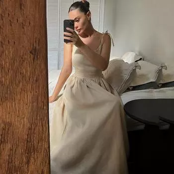 Сексуальное хлопково-льняное повседневное платье с открытой спиной, женское летнее элегантное повседневное пляжное платье без рукавов, женское вечерние однотонные свободные платья на шнуровке 1031 S абрикосовый