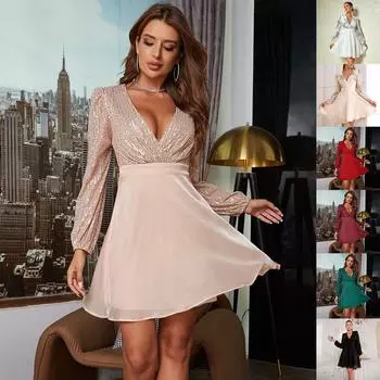 сексуальное и милое вечернее платье с пайетками, лоскутное сетчатое короткое платье А-силуэта с длинными рукавами и крестиком XS