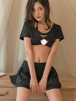 Сексуальное и забавное нижнее белье для офиса, обтягивающий эластичный комплект с разрезом, обтягивающий бедра, костюм-искушение XS