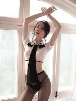 Сексуальное и забавное нижнее белье, облегающее, маленькая грудь, перспектива, стюардесса, черный шелковый комплект униформы Passion XS