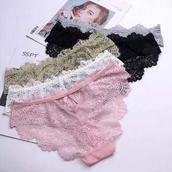 Сексуальное искушение женские трусики с низкой посадкой полая перспектива трусики из чистого кружева дышащие трусы большого размера M