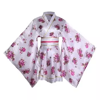 Сексуальное короткое кимоно, японское традиционное кимоно, платье-юката с принтом, цельный костюм для косплея, белый, один размер, подходит для женщин с V-образным вырезом (S09 Фиолетовый,