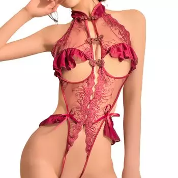 Сексуальное косплей супер высокие ноги бразильское открытое кружевное нижнее белье Babydoll [OLYOLY] нижнее белье, трико, бюст, промежность, перфорированное, прозрачное (03 Красный)