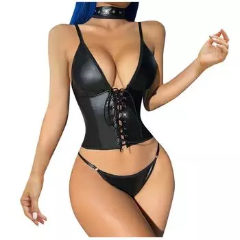 Сексуальное кожаное нижнее белье, эластичное платье без рукавов, Клубная одежда L