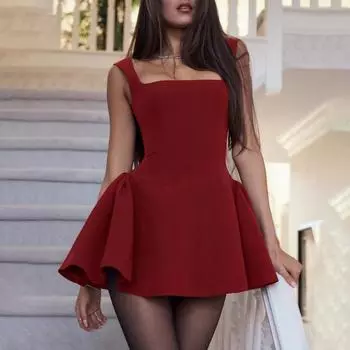 Сексуальное красное платье с квадратным вырезом на подтяжках, женские элегантные тонкие мини-платья без рукавов с открытой спиной, летние элегантные женские клубные вечерние халаты M красный