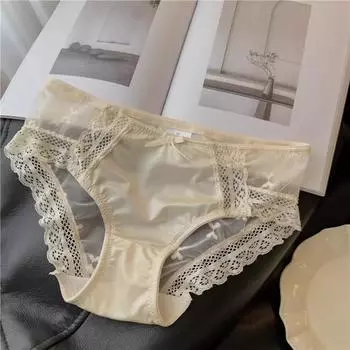 Сексуальное кружевное атласное нижнее белье для женщин с трусиками с заниженной талией, тонкий дизайн, чистое желание, черно-белые полупрозрачные треугольные трусики M белый