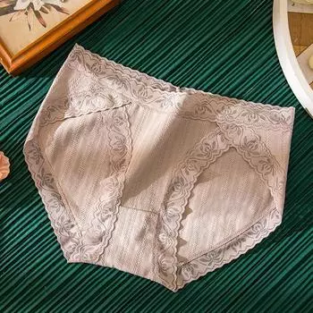 Сексуальное кружевное хлопковое женское нижнее белье без следов со средней талией, треугольные брюки для девочек, удобное и простое нижнее белье M