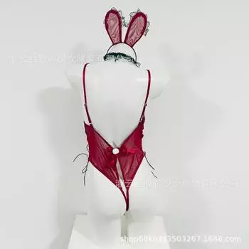 Сексуальное кружевное косплей-боди с подвязками, прозрачное боди-кролик average size 80-60kg