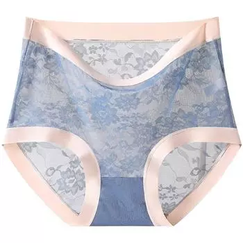 Сексуальное кружевное нижнее белье большого размера для женщин, бесшовные трусики из ледяного шелка с высокой талией, дышащие прозрачные треугольные трусики XL