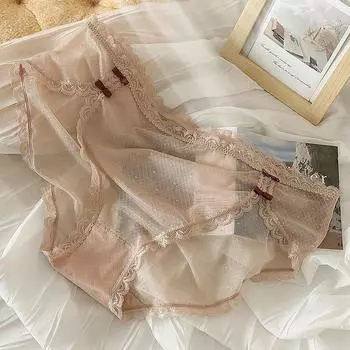 Сексуальное кружевное нижнее белье большого размера для женщин, двухсторонние банты, сетчатые трусики из ледяного шелка, средняя талия XL