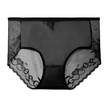 Сексуальное кружевное нижнее белье для женщин, ультратонкие быстросохнущие гладкие антибактериальные женские треугольные брюки со средней посадкой M чёрный